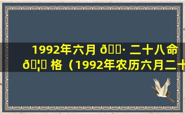 1992年六月 🌷 二十八命 🦋 格（1992年农历六月二十八是什么命）